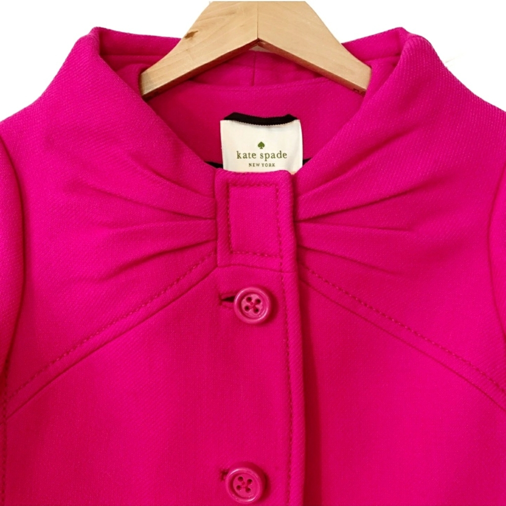 Kate Spade Etta Bow Snapdragon Pink Wool Coat 4 - Picture 5 of 9
